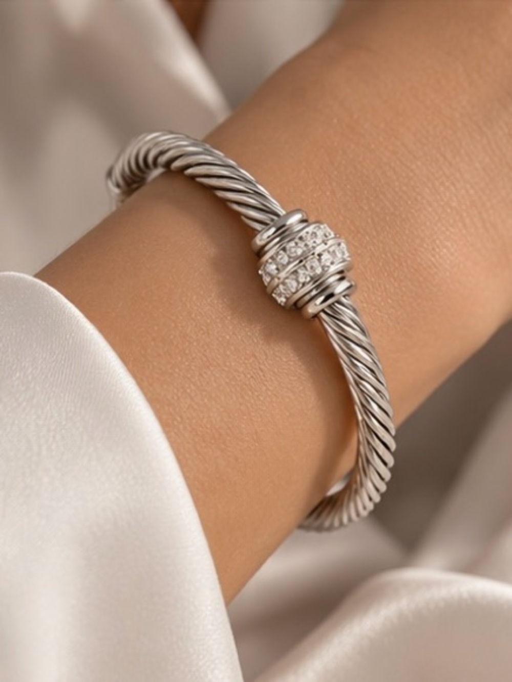 Elise Pave Crystal Cable Cuff Bracelet in Silver